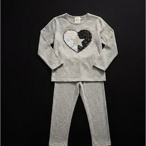 Children's Gray Pajama Set with Heart and Star Design